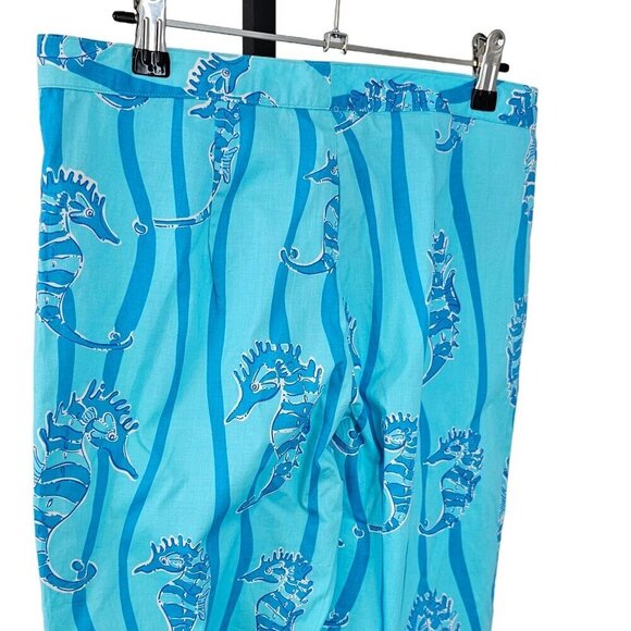 Lilly Pulitzer Vintage White Label  Sea Horse Crop Pants Size 4 Blue - Picture 2 of 7